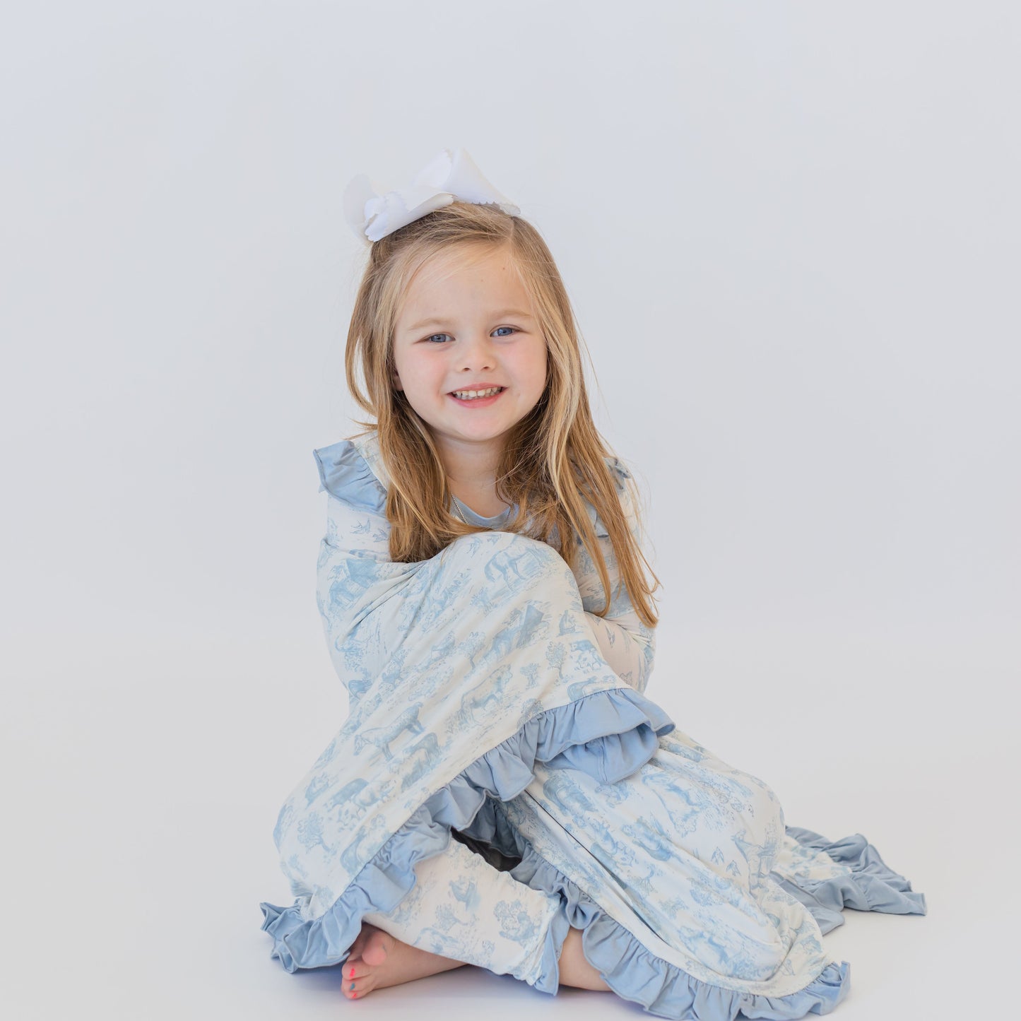 Ruffle Dusty Blue Barnyard Toile Blanket