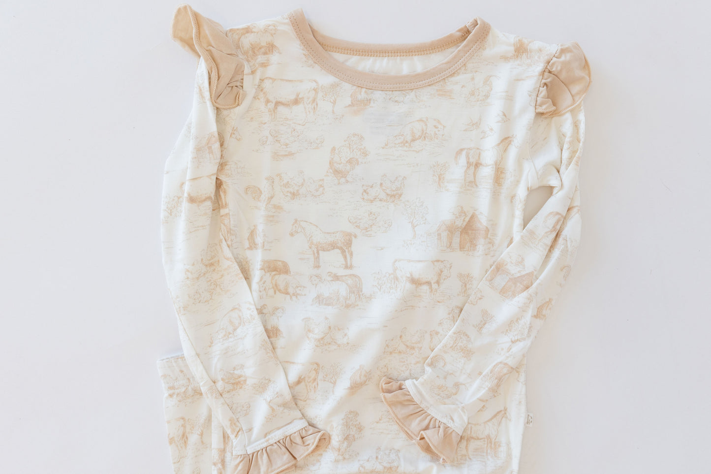 Tan Barnyard Toile Ruffle Two-Piece
