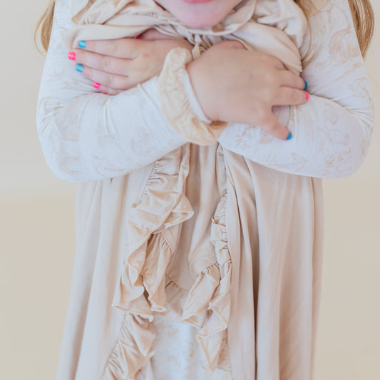 Ruffle Tan Barnyard Toile Blanket