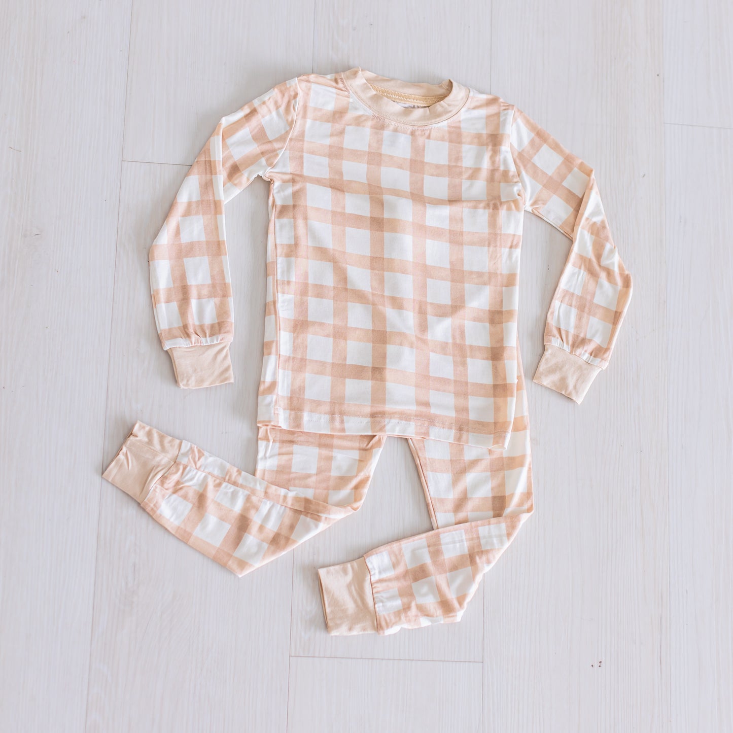 Tan Gingham Two-Piece Set