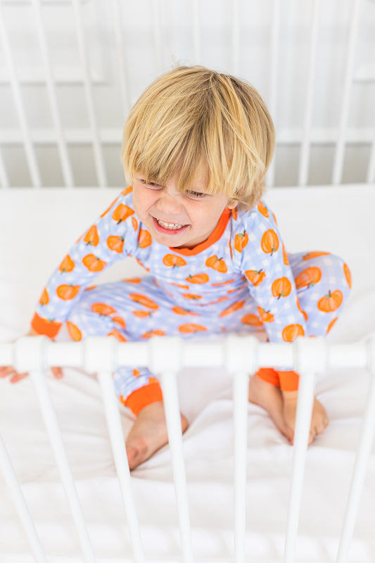 Blue Plaid Pumpkin Two-Piece Set
