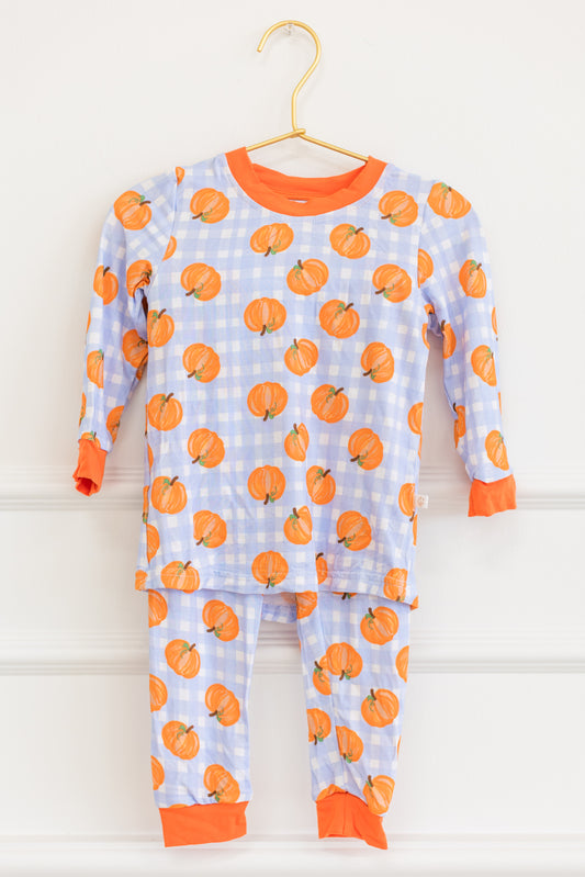 Blue Plaid Pumpkin Two-Piece Set