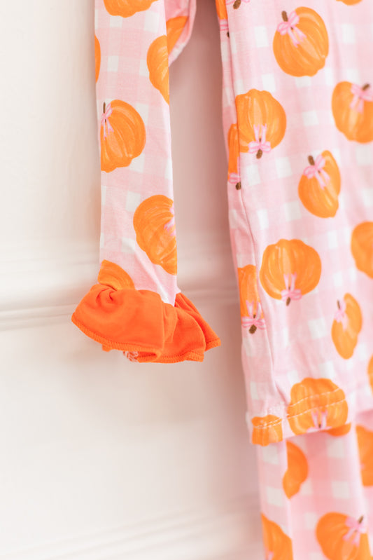 Pink Plaid Pumpkin Two-Piece Set