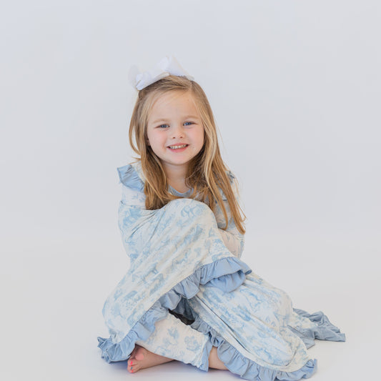 Ruffle Dusty Blue Barnyard Toile Blanket