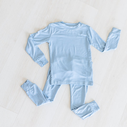 Solid Dusty Blue Two-Piece Pajamas
