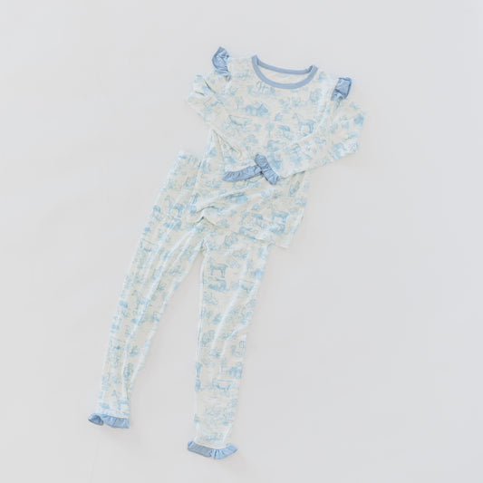 Dusty Blue Barnyard Toile Ruffle Two-Piece