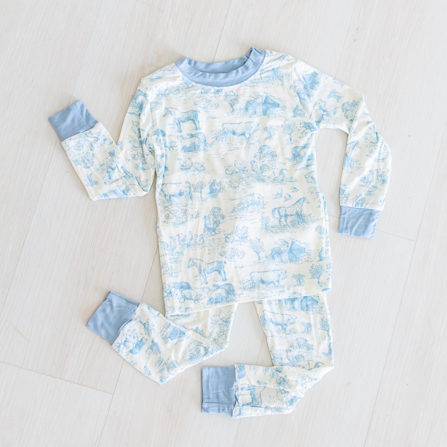 Dusty Blue Barnyard Toile Two-Piece Set