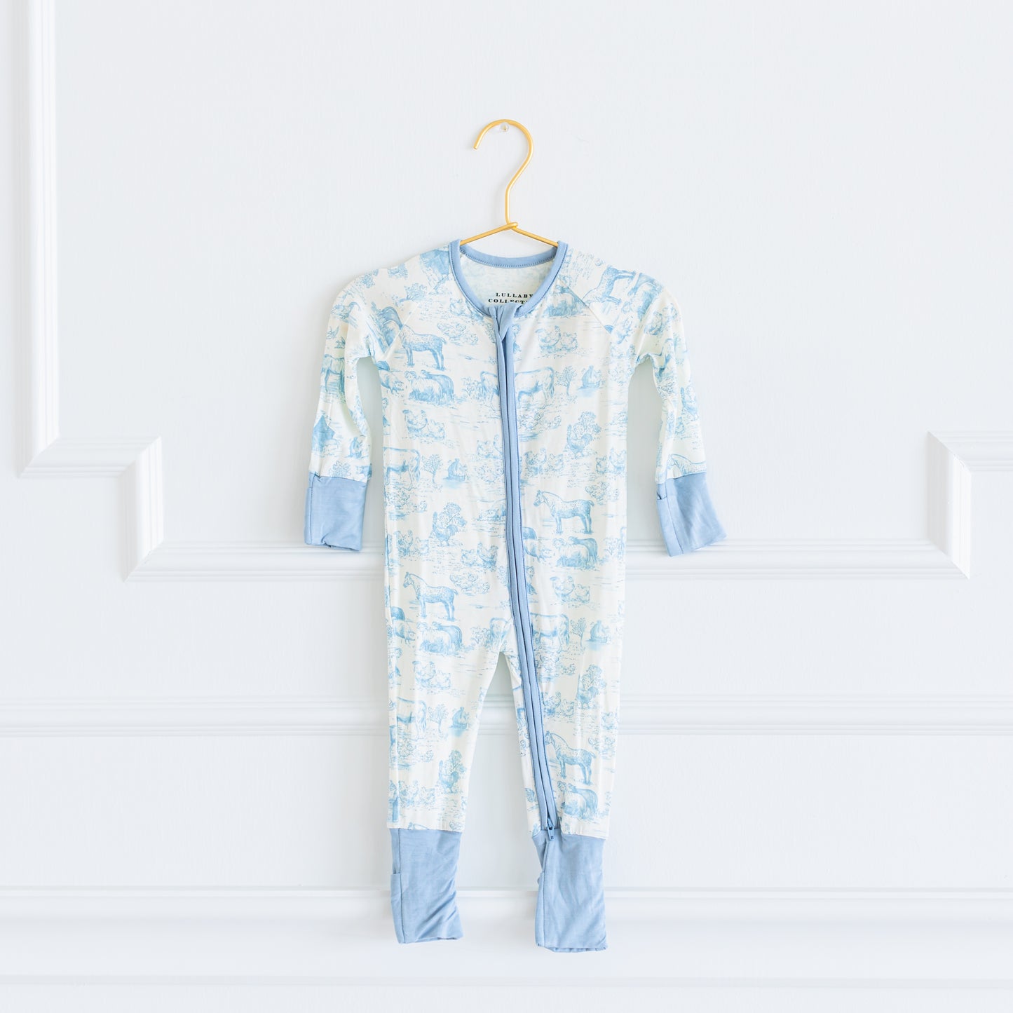 Dusty Blue Barnyard Toile Zippy