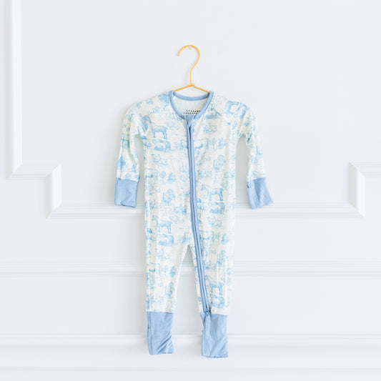 Dusty Blue Barnyard Toile Zippy