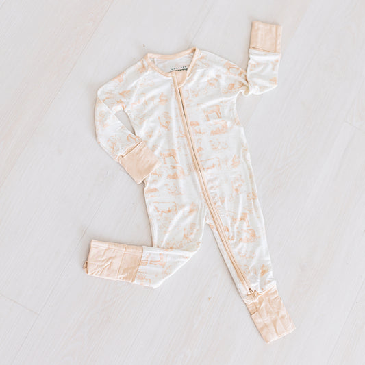 Tan Barnyard Toile Zippy