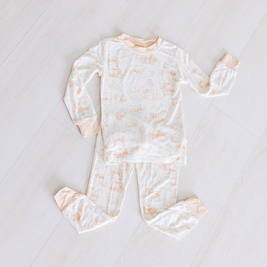 Tan Barnyard Toile Two-Piece Set