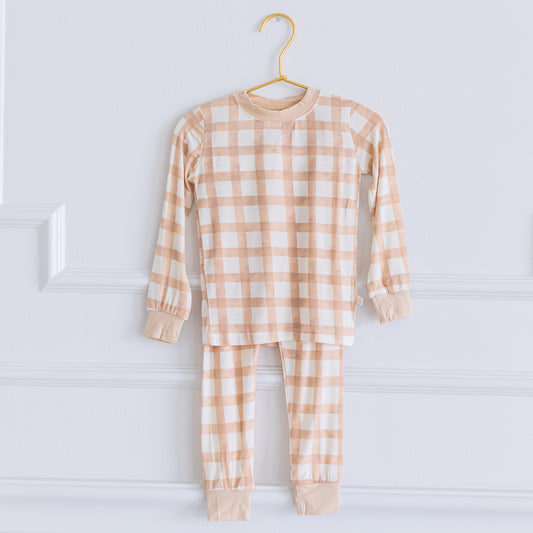 Tan Gingham Two-Piece Set