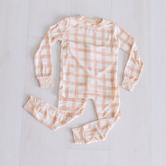 Tan Gingham Two-Piece Set